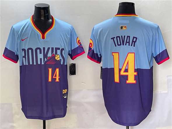 Men%27s Colorado Rockies #14 Ezequiel Tovar Purple Light Blue 2025 City Connect Limited Stitched Jersey